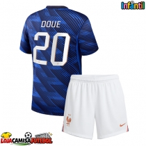 Camisa de Futebol França Desire Doue #20 Equipamento Principal Infantil Mundo 2026 Manga Curta (+ Calças curtas)